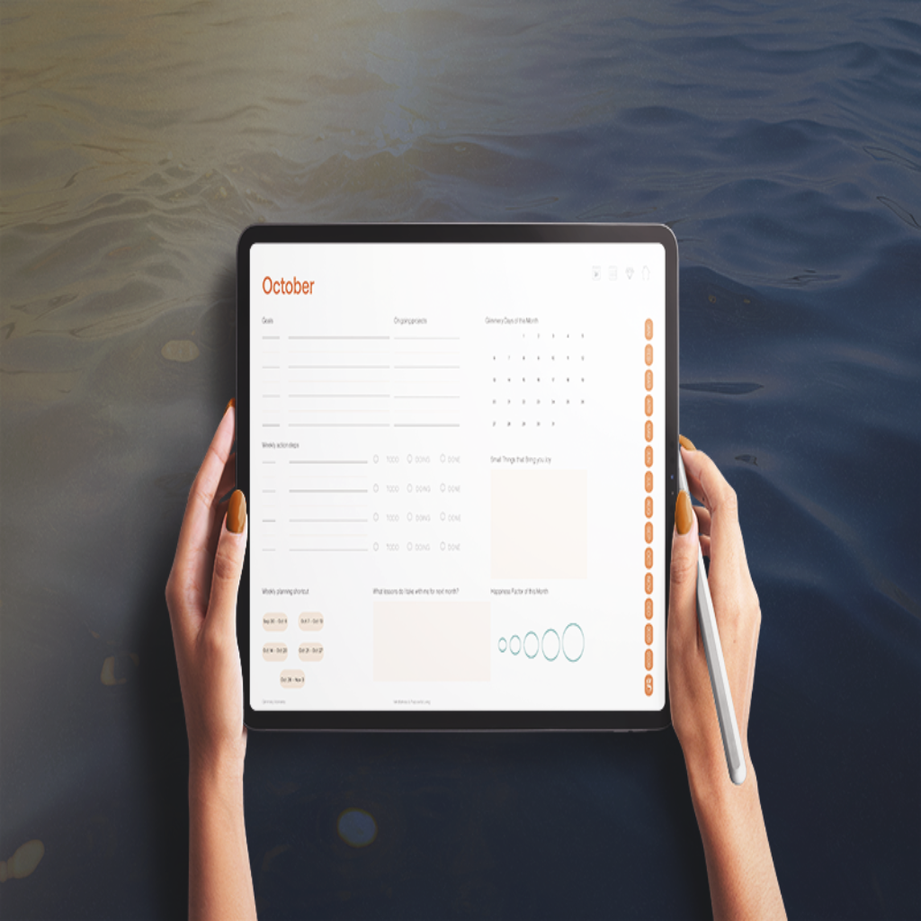2025 paperless planner on tablet, serving as a digital life coach for daily organization and mindful goal-setting.