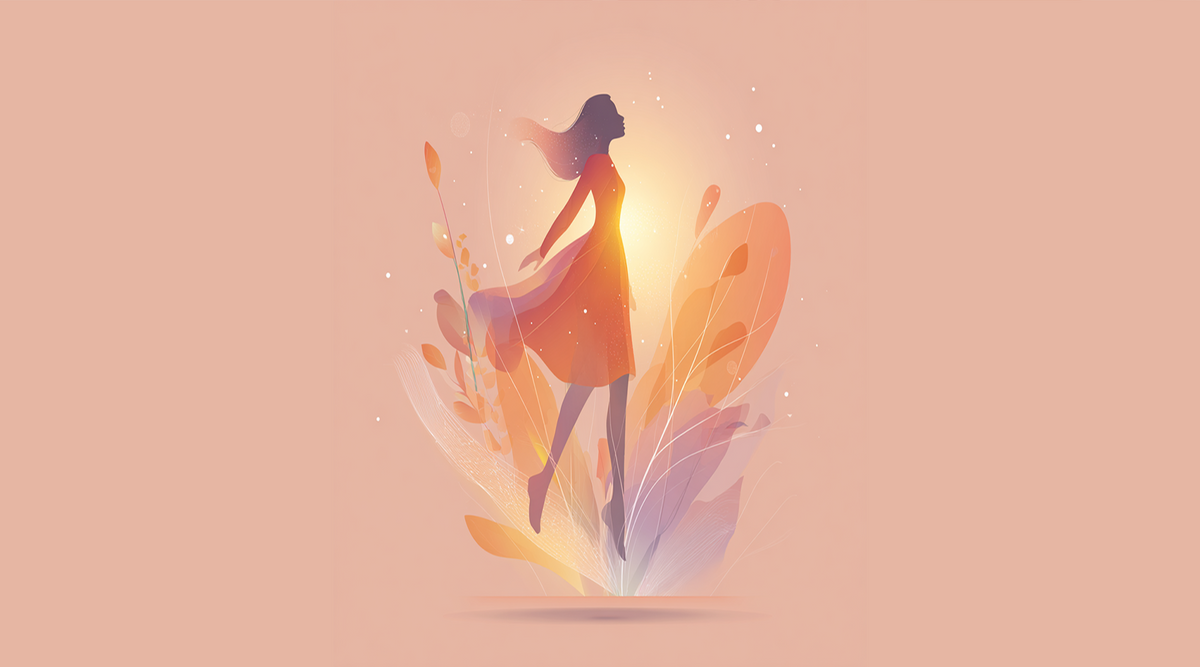 Illustration of a glowing woman surrounded by soft, seasonal elements — symbolizing the warmth, presence, and emotional connection of mindful gifting.