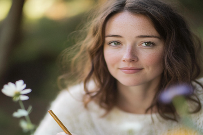 Spring Writing Prompt - Girl Writing in Woods