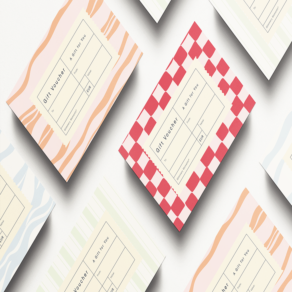 Glimmery Moments gift cards with minimalist design—digital gift certificate   wellness-inspired stationery

