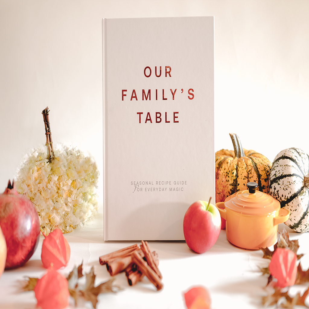 Minimalist cover design for Our Family’s Table – recipe book for memory-making