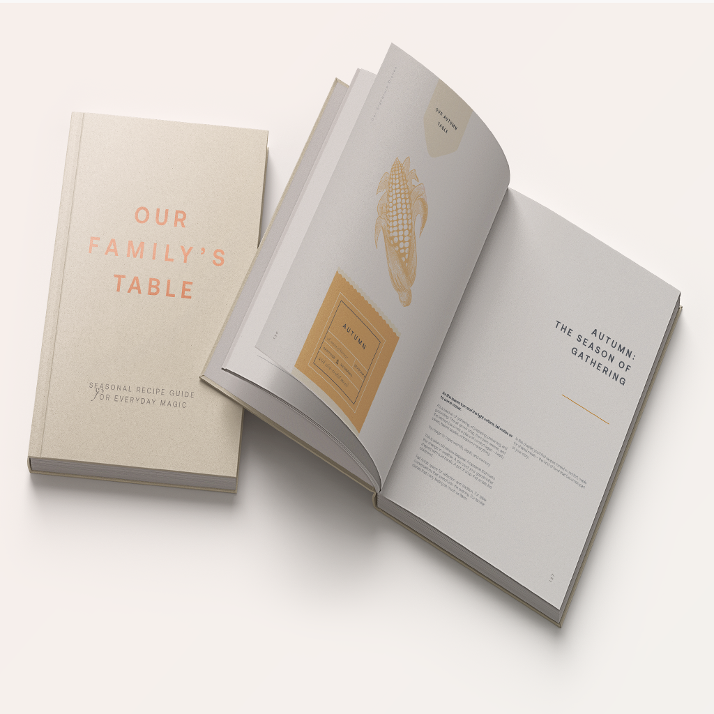 Our Family's Table journal front cover detail, soft-touch finish and full color design | Glimmery Moments
